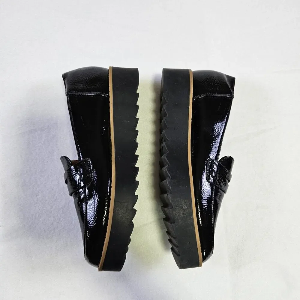 Chinese Laundry Platform Penny Loafer Women 6 Black Patent Goth Chunky Lug Sole